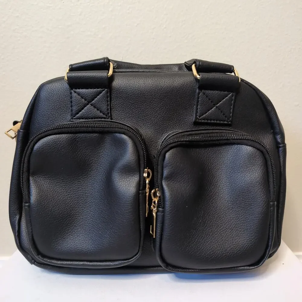 Black Faux Leather Satchel Bag Gothic